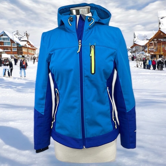 Free Country Blue/Teal Softshell Fleece-lined Hooded Jacket - Picture 2 of 16